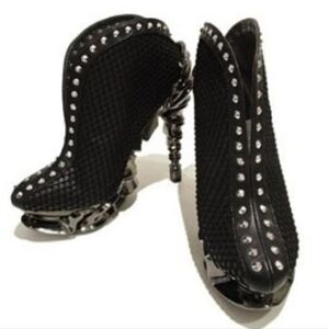 HADES vesper studded fishnet platform boots booties heels 10 black silver nwot